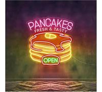 Decorative neon lights Soothing Ambiance Neon Sign Lamp Pancakes Fresh & Tasty with Open Light for Kitchen, Bakery(A)