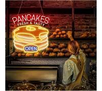Decorative neon lights Soothing Ambiance Neon Sign Lamp Pancakes Fresh & Tasty with Open Light for Kitchen, Bakery(E)