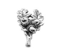 Decorative Oak Leaf and Acorn Silver Pewter Pin Badge, Nature-Inspired Brooch