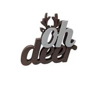 Decorative Oh Deer Christmas Ornament, Brown and White Freestanding Sign with Antlers, Holiday Decor
