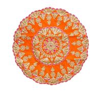 Decorative Orange Round Velvet Pooja Cloth Mat Aasan Decorative Cloth with Sequence Work for Indian Traditional Multipurpose New year Pooja Decorations Item & Article (Size :- 16" X16")