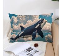 Decorative Orcas in The Sky And Clouds Lumbar Throw Pillow Covers 12 "x20 " with Hidden Zipper Outdoor Couch Pillow Cases for Sofa Bed Living Room Garden Plush Pillowcase Farmhouse Cushion Case Home D