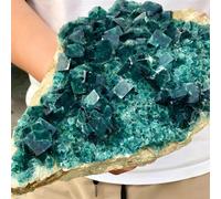 Decorative Ornaments Green Cubic Fluorite Crystal Cluster Sample (Size : 200-250g)