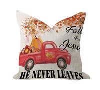 Decorative Outdoor Pillow Covers 16x16 Fall for Jesus He Never Leaves Spring Decor Decorative Throw Pillow Cases Religious Pumpkin Christian Gifts Linen Lumbar Pillow Cover for Bench Gallery Outside