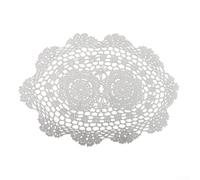 Decorative Oval Placemat Table Mat with Handmade Cotton Lace Crochet Floral Doilies for Dining and Home Decoration (White)