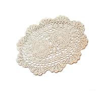 Decorative Oval Placemat Table Mat with Handmade Cotton Lace Crochet Floral Doilies for Dining and Home Decoration (Beige)