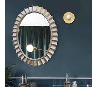 Decorative Oval Wall Mirror with Unique Rippled Edge, Perfect for Enhancing Bedroom, Living Room, and Hallway Aesthetics, Flexible Hanging Options