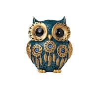 Decorative Owl Figurine, Vintage Blue and Gold Owl Statue Home Decor - Evil Eye Accent for Bookshelf, Bedroom, Living Room, Office & Table. Cute Small Animal Sculpture Gift for Birds Lovers.(Blue)
