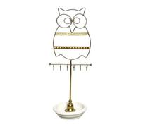 Decorative owl shaped jewelry tree, sturdy iron construction, anti-tipping ceramic base, space-saving design, compact jewelry storage rack