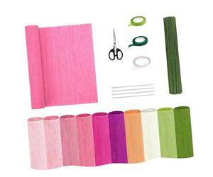 Decorative Paper Flower Set with Multicolor Crepe Paper Rolls, Floral Wire, Tape, Scissors and Adhesive Rods for Arrangements Flower Supplies Crepe Bouquet Making
