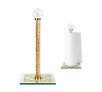 Decorative Paper Towel Holder, GoldCrystal Paper Towel Dispenser, Crushed Diamond Home Decor Toilet Roll Holder Stand with Heavy Base, Freestanding Paper Holder for Kitchen, Bathroom (Square/Rhombus)