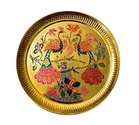 Decorative Peacock Brass Thali Plate Brass Thali Prasad Plate for Pooja Utensils Indian Traditional New year Festival Housewarming Karwachauth Pooja Decorations and Home Decor(Size:- 8")(Golden)