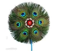 Decorative Peacock Feather Fan Natural Pack of 2, Art Deco Style, Lord Krishna, Decorative Fan, Multicolored