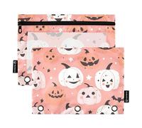 Decorative Pencil Pouch for 3 Ring Binder Cute Pink Halloween Pumpkins Zipper Binder Pencil Bag Pen Clear Binders Pen Case School Pastel 9.8" x 7.1", 2 Packs