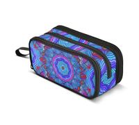 Decorative Pencil Pouch Zipper Pencils Case Classroom Pen Bag Boys College Middle School Office Supplies Kaleidoscope Blue Mandala Storage Pencil Bags 8.86x3.54x4.33in