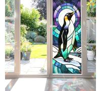 Decorative Penguin Stained Glass Window Film, Penguin Stained Glass Window Film for Bathroom Door Heat Anti UV