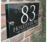 DECORATIVE PERSONALISED WALL PLAQUE DOOR NUMBER STREET GLASS EFFECT ACRYLIC ALUMINIUM NAME - White & Black