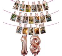 Decorative Photo Garland 18th Birthday Boy/Girl - A Legend Since 2007-18 Glitter Cards Can Insert 6 Inch Photos from 1 to 18 Years, Balloons with 18 Years Old Numbers Party Decoration (Rose Gold)