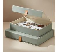 Decorative Photo Storage Boxes with Lids - Set of 2 Beautiful Linen Organizers Are Perfect to Safely Store Your Pictures, Documents, Scrapbooking Supplies, Keepsakes and Other Memories in Style