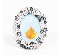 Decorative Picture Frame, Display 3.5 x 5 inch Pictures with HD Glass Front, Oval Metal Vintage Floral Photo Frame for Tabletop, Home Décor