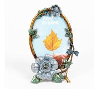 Decorative Picture Frame, Display 4 x 6 inch Pictures with HD Glass Front, Oval Metal Vintage Floral Photo Frame for Tabletop, Home Décor