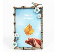 Decorative Picture Frame, Display 4 x 6 inch Pictures with HD Glass Front, Rectangle Metal Vintage Floral Photo Frame for Tabletop, Home Décor