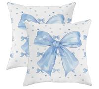 Decorative Pillow Covers Set of 2, Light Blue Bow Knot Throw Pillow Cases, Seasonal Holiday Style, Ideal for Living Room or Bedroom, Home Decor 16x16 Inch