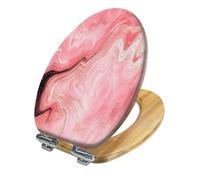 Decorative Pink Elongated Toilet Seat Wood with Cover Marble Texture Quiet Close Quick Release Easy to Install Bathroom Decor