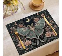 Decorative Placemat 100% Cotton Linen Luxury Creative Animal Moon Moth Table Place Mats Washable Kitchen Dining Restaurant Flowers and Stars Set of 4 (18x12in) - Soft pink (45cm X 30cm)