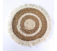Decorative Placemats, 25/30/35cm Round Boho Placemats Hand-Woven With Tassels Water Hyacinth, Rustic Braided Wicker Table Mats for Dining(2,35cm with tassels)