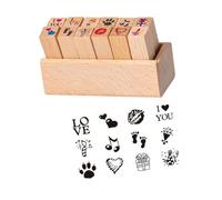 Decorative Planner Stamp Set with Holder, 8 Piece Beech Wood Journal and Scrapbook Stamps for Memo Pages and Diaries Journal Stamp Set Planner Stamps Scrapbook Wooden Page Diary Page Memo Label Paper