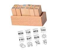Decorative Planner Stamp Set with Holder, 8 Piece Beech Wood Journal and Scrapbook Stamps for Memo Pages and Diaries Journal Stamp Set Planner Stamps Scrapbook Wooden Page Diary Page Memo Label Paper