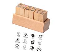 Decorative Planner Stamp Set with Holder, 8 Piece Beech Wood Journal and Scrapbook Stamps for Memo Pages and Diaries Journal Stamp Set Planner Stamps Scrapbook Wooden Page Diary Page Memo Label Paper