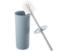 Decorative Plastic Toilet Bowl Brush and Holder Set, Blue (1 Pack) Cleaner Scrubber for Bathroom - Ribbed Design