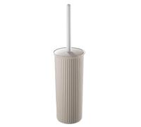 Decorative Plastic Toilet Bowl Brush and Holder Set, Taupe (1 Pack) Cleaner Scrubber for Bathroom - Ribbed Design