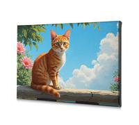 Decorative Plates A Ginger Cat Sits On A Stone Ledge With Flowers And Blue Sky In The Background. Canvas Decorative Picture Farmhouse Decor Wall Decorations(40x60cm)