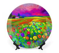 Decorative Plates, A Vibrant Wildflower Field Display Plate for Home Office Kitchen Table Decor Porcelain Plates 20 CM, Birthday Gifts
