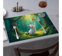 Decorative Plates A White Kitten Plays with A Butterfly in A Forest Dining Place Mats Easter Placemats Premium Kitchen & Dining(6PCS)