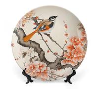 Decorative Plates, Bird & Peony Flower Chinese Meticulous Painting Display Plate for Home Office Kitchen Table Decor Porcelain Plates 15 CM, Birthday Gifts