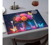 Decorative Plates Enchanted Garden: Roses And Butterflies In A Glass Vase Dining Place Mats Comedor Premium Kitchen & Dining(1PCS)