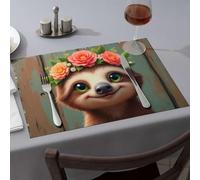 Decorative Plates Floral Crown Sloth: A Cute And Colorful Portrait Dining Place Mats Comedor Premium Kitchen & Dining(4PCS)