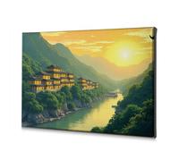 Decorative Plates Golden Temple By The River At Sunset. Canvas Decorative Picture Wall Decor Wall Art(40x60cm)