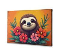 Decorative Plates Tree Sloth With Flowers: A Cute Nature Scene Canvas Decorative Picture Shabby Chic Decor Bathroom Wall Decor(20x30cm)