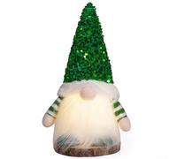 Decorative plush gnome with integrated lighting and holiday glitter accents, perfect for cozy Christmas home displays (Green)