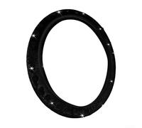 Decorative Plush Heart Shaped Steering Wheel Cover with Sparkling Rhinestones for Standard Vehicle Wheels (Black)
