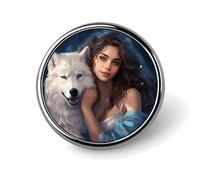 Decorative Princess And Wolf Brooch Pin Fashion Lapel Pins for Women Men Lapel Badge Funny Brooches for Suits Clothing Jackets Hats Backpacks Purses Bag Accessories-Round