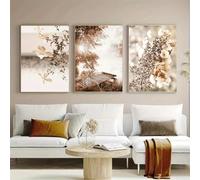 Decorative Prints on Canvas Painting Modern Bohemian Style Lake Mist Landscape Leaves Flowers Hay Plants Home Room 60x80cm-3Pcs Frameless