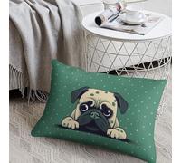 Decorative Pug Green Polka Dot Lumbar Throw Pillow Covers 8x12 with Hidden Zipper Outdoor Couch Pillow Cases for Sofa Bed Living Room Garden Plush Pillowcase Farmhouse Cushion Case Home Decor