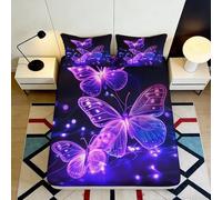 Decorative purple butterfly Fitted Sheet, 3D Printed, microfiber, soft touch, wrinkle resistant, for bedroom, apartment bedding, easy care, dustproof 160x200x25cm
