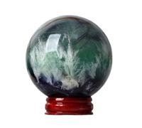 Decorative Purple Green Feather Fluorite Crystal Ball Figurines Quartz Stone Sphere Home Office Decor Gift with Stand,40~50mm